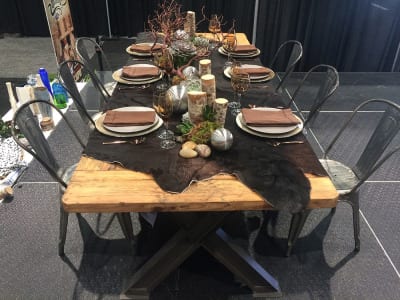 A rustic chic look was accomplished with natural wood.