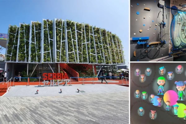 an image of the World Expolympics, Serbia Pavilion at Expo 2025 Osaka and other parts of the booth