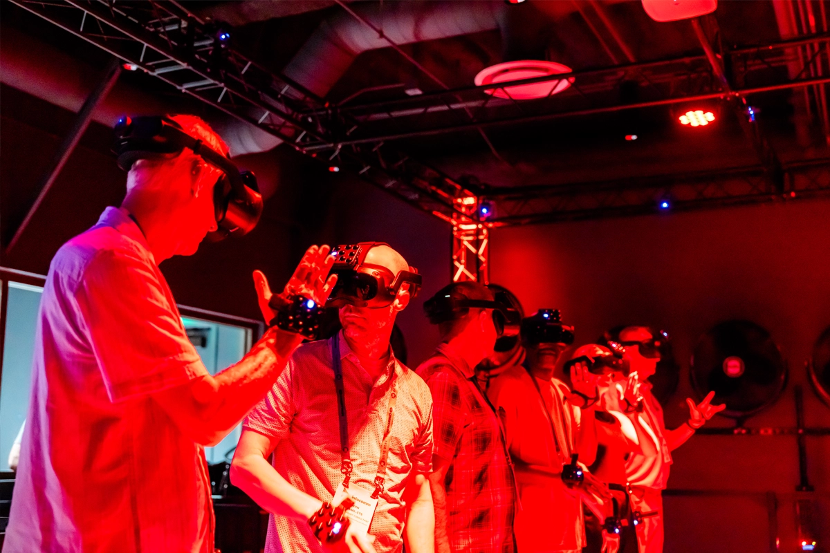 InfoComm attendees test VR technology during a hands-on demo at the Las Vegas Convention Center