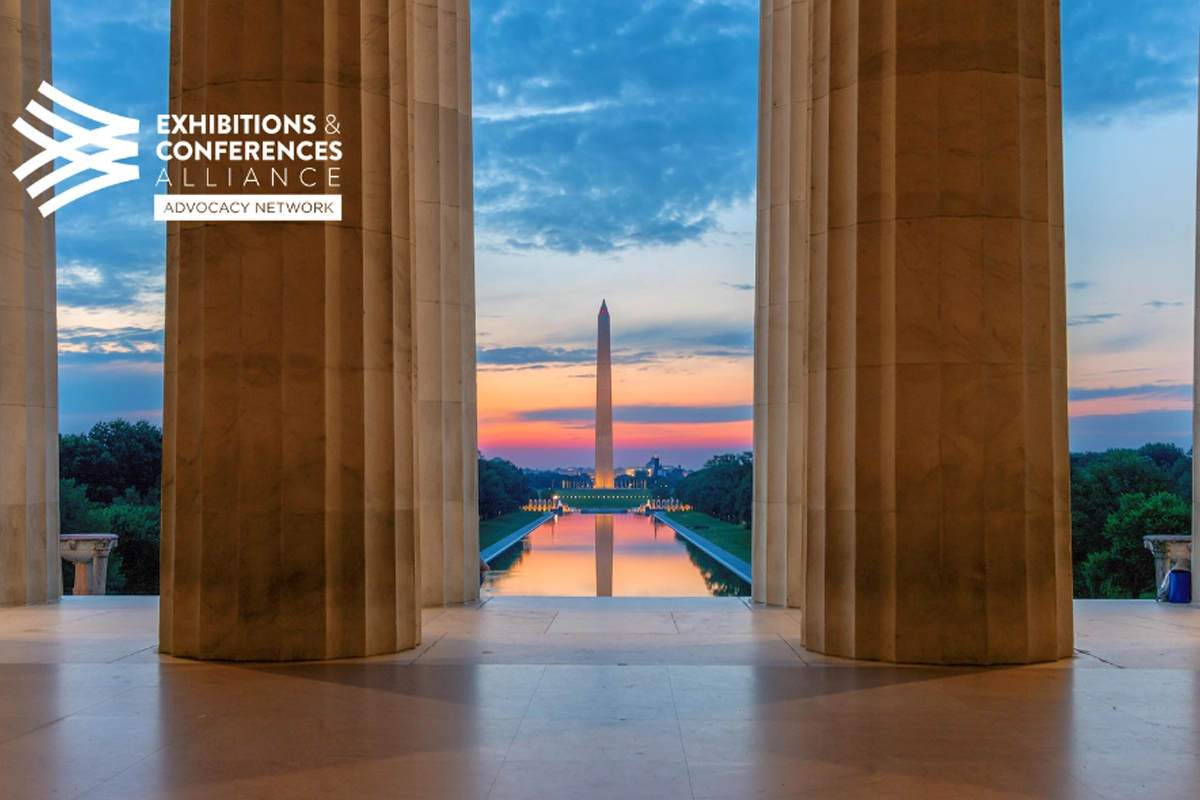 Exhibitions & Conferences Alliance graphic overlooking the Washington Monument from the Lincoln Memorial