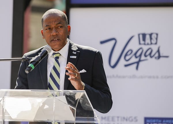 Clark County Commissioner and LVCVA Chairman Lawrence Weekly speaks at NAMID in Las Vegas.