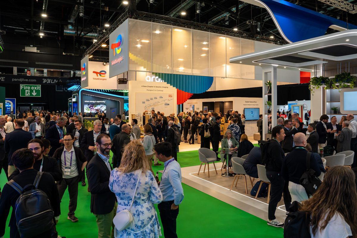 Attendees gather on the EAGE Annual Conference and Exhibition show floor at P&J Live in Aberdeen.