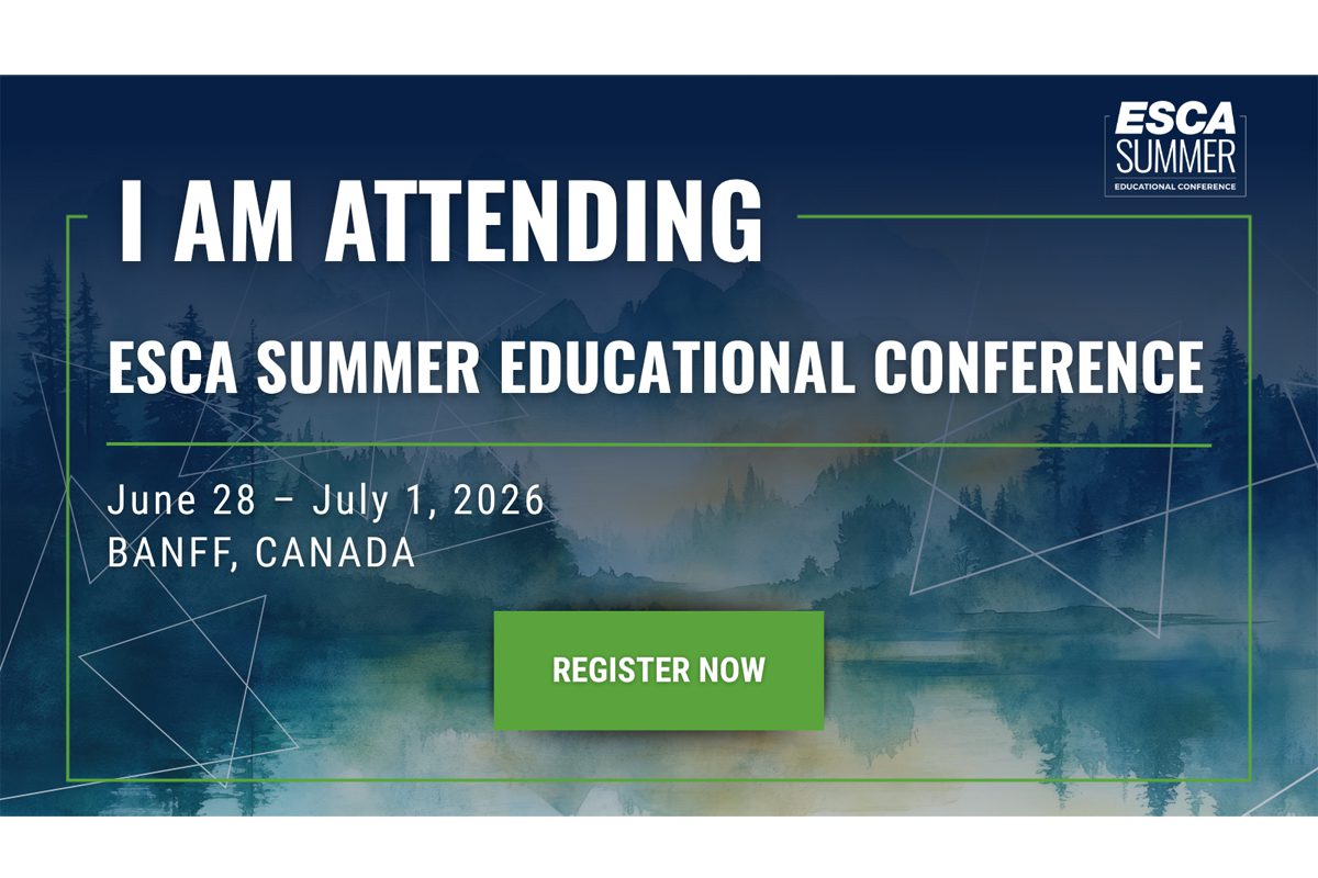 ESCA Summer Educational Conference graphic with Banff, Canada dates and registration text.