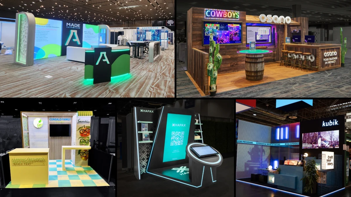 Collage of small in-line exhibit designs recognized by the ExSys Awards