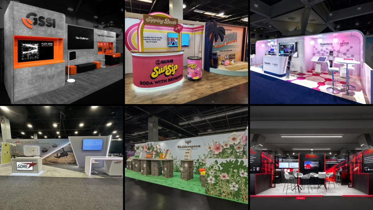 Collage of large in-line exhibit designs recognized by the ExSys Awards