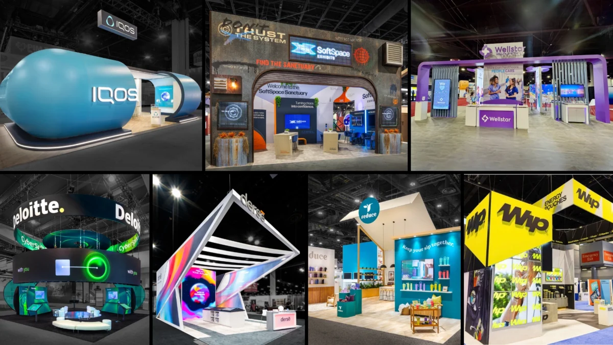 Composite of finalists for the 2026 ExSys Awards Best Medium Island Exhibit category