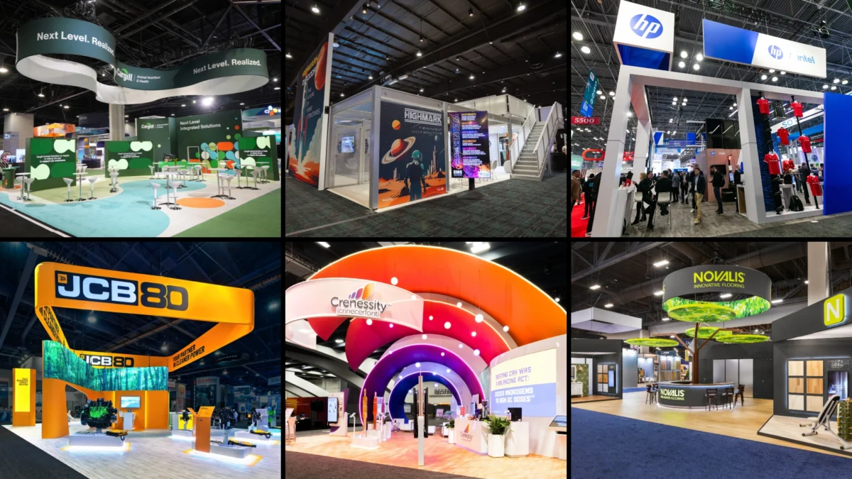 Composite of finalists for the 2026 ExSys Awards Best Large Island Exhibit category