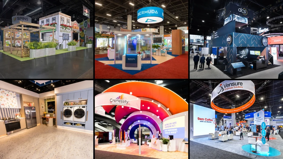 Composite of finalists for the 2026 ExSys Awards Best Medium Rental Exhibit category