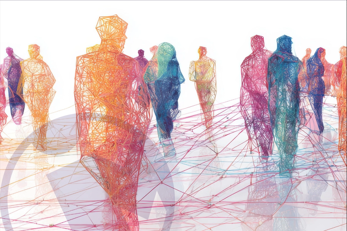 Colorful abstract figures connected by lines on the cover of the IMEX convention bureau white paper