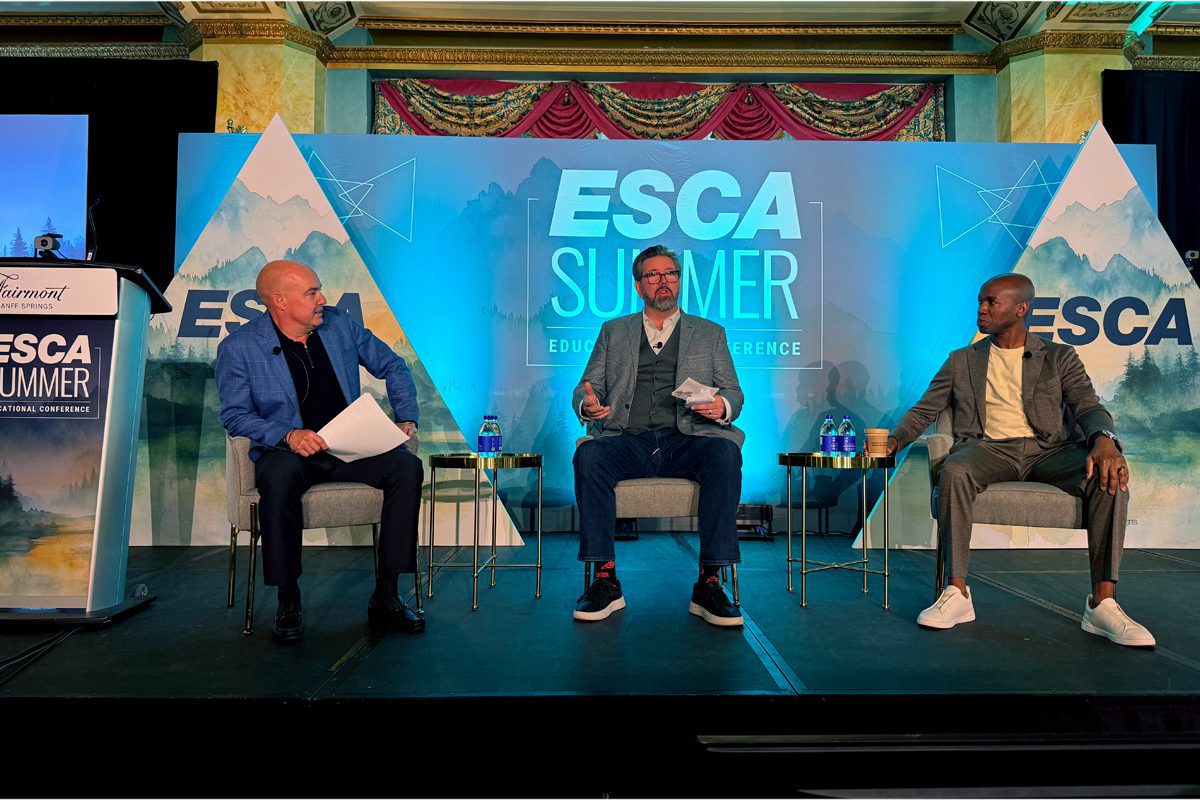 Randy Pekowski, Larry Grossenbacher, and Glenn Charles Jr. lead an ESCA Summer Conference discussion.