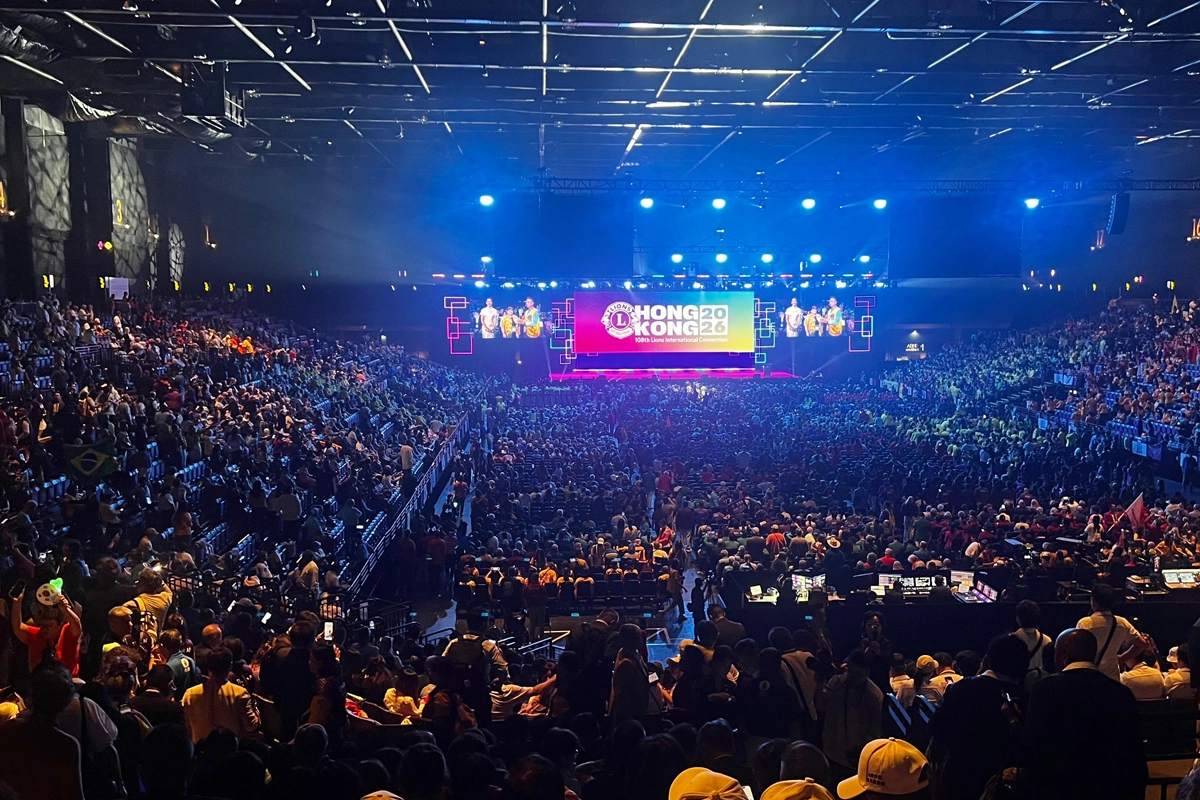 Delegates attend a plenary session during the 108th Lions International Convention in Hong Kong