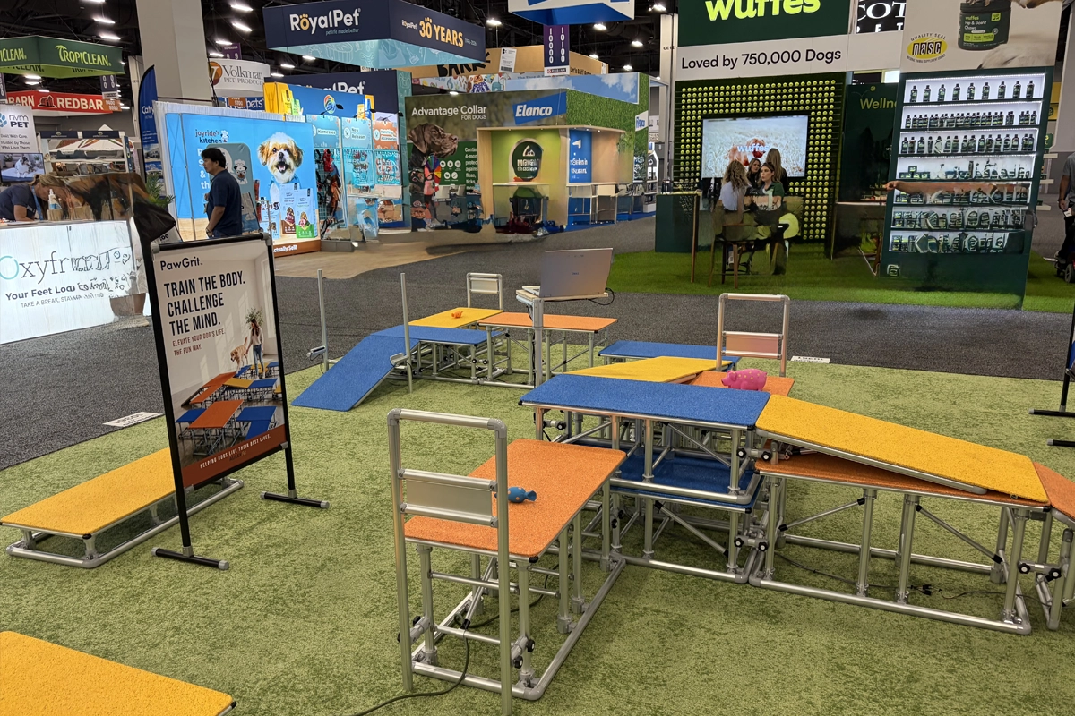 PawGrit pet agility course exhibit at SUPERZOO 2026