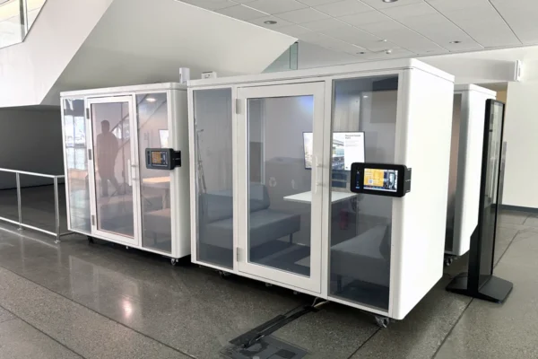 ZenSpace private meeting pods installed inside Moscone Center in San Francisco