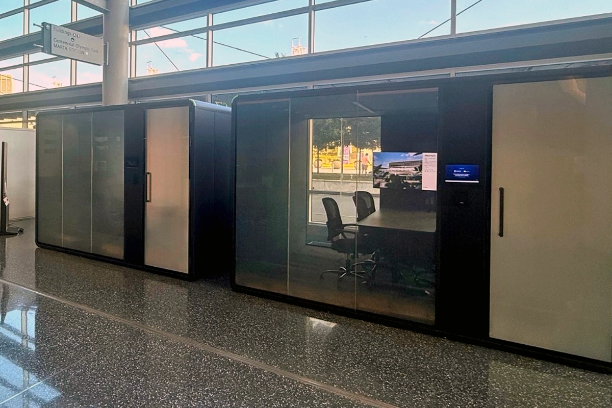 Larger ZenSpace meeting pods installed in a Moscone Center concourse