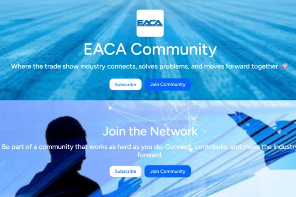 EACA Community webpage with “Join the Network” messaging and Subscribe and Join Community buttons.