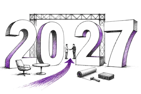 Illustration of two people shaking hands between large 2027 numerals