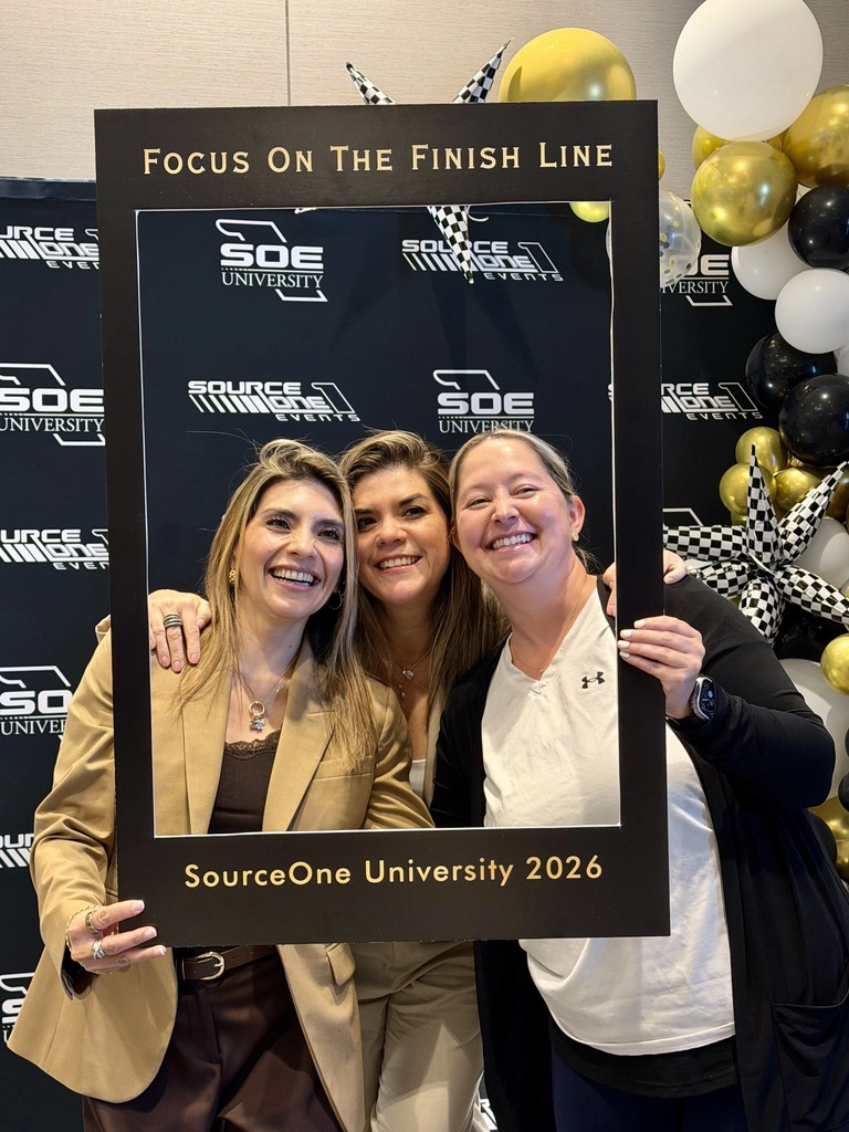 Three SourceOne Events employees pose during SourceOne University 2026