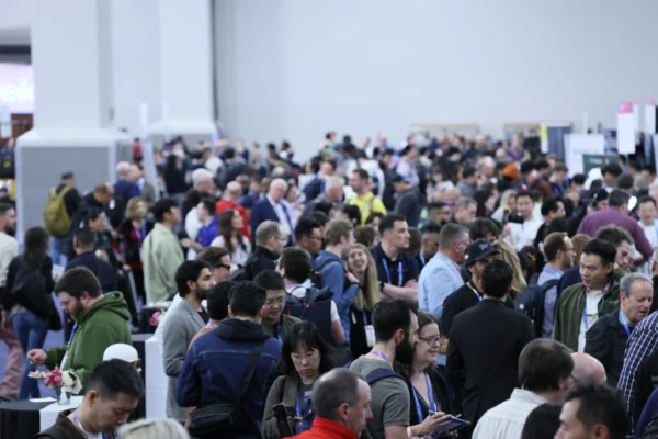 Crowds fill the CES show floor during the technology exhibition in Las Vegas