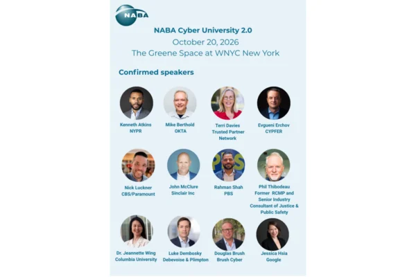 NABA Cyber University 2.0 graphic featuring 12 speakers and listing Oct. 20, 2026, at The Greene Space at WNYC in New York.