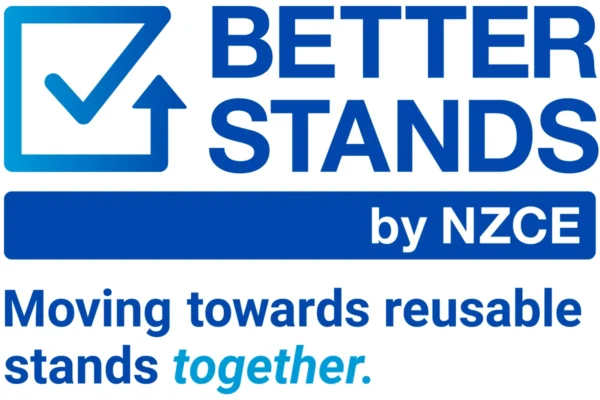 Better Stands by Net Zero Carbon Events logo with the words “Moving towards reusable stands together”