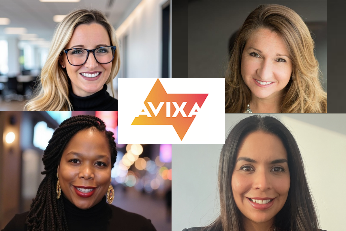 Portraits of Lisa Staszewski, Jody Larsen, Keisha Wooten-Smith and Vanessa Sayen surrounding the AVIXA logo.