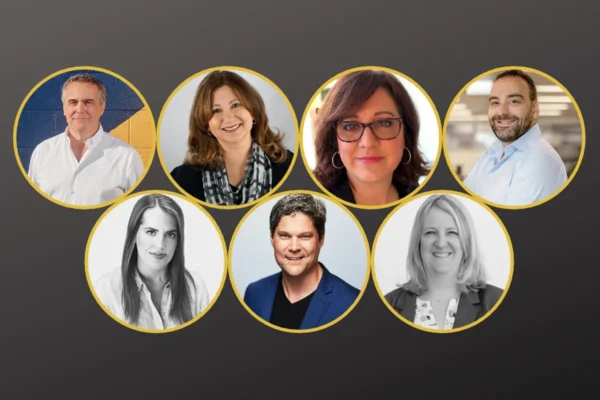 Seven NACS 2026 BOSS Awards judges pictured in a collage of professional headshots arranged in two rows with gold circular borders.